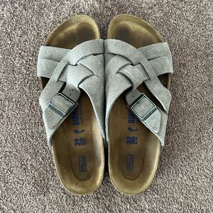 Lightly worn gray suede Birkenstocks